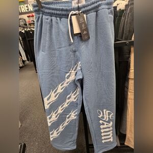 Fly By Night 2 Peice Blue Jogger Set  with White Flame Design